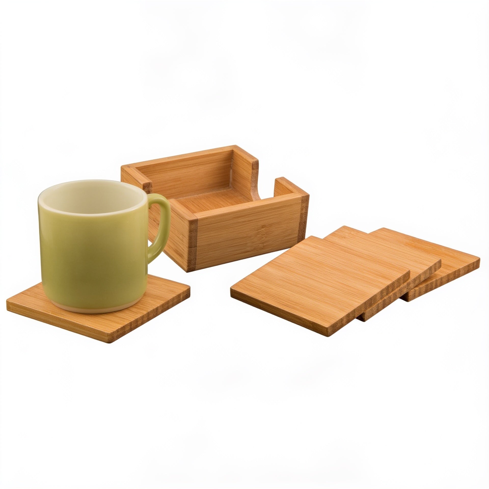 Bamboo Square 4-Coaster Set with Holder blank-preview
