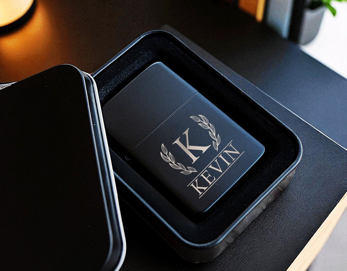 Monogram Lighter with Engraved Tin Case