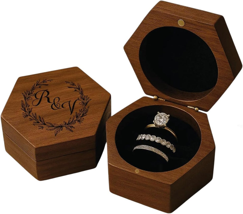 Walnut Hexagon Ring Box