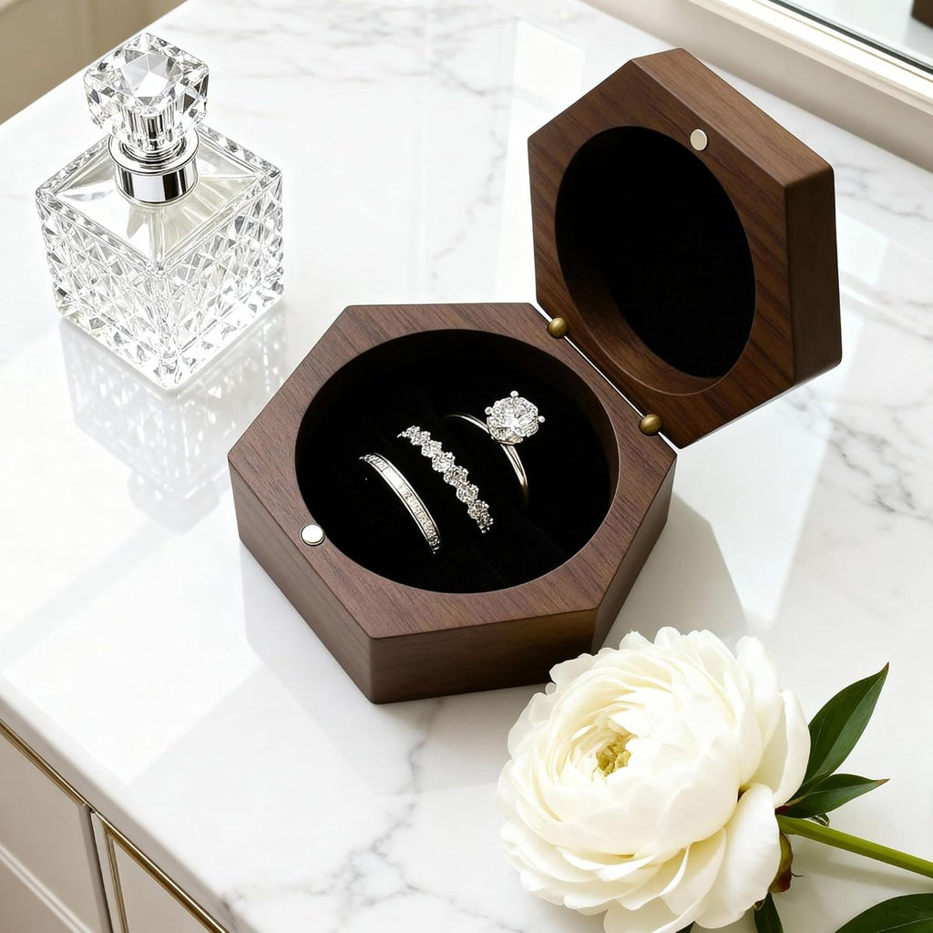 Walnut Hexagon Ring Box