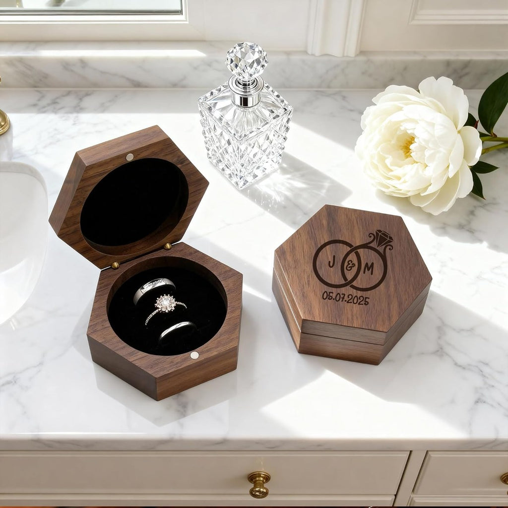 Walnut Hexagon Ring Box