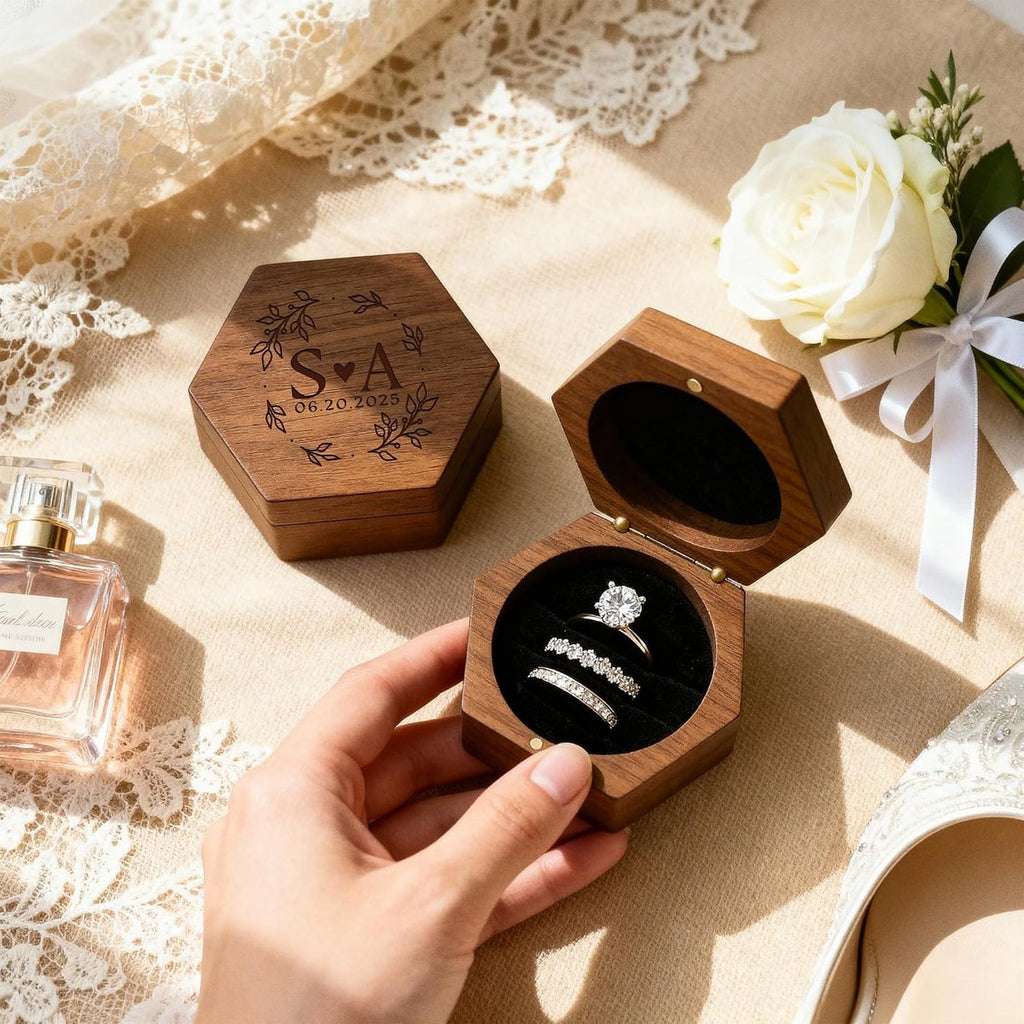 Walnut Hexagon Ring Box