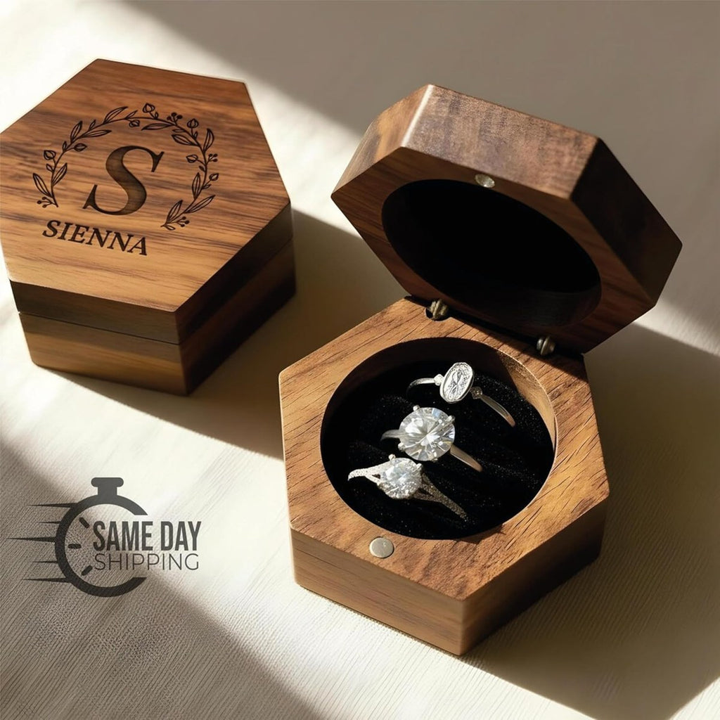 Walnut Hexagon Ring Box