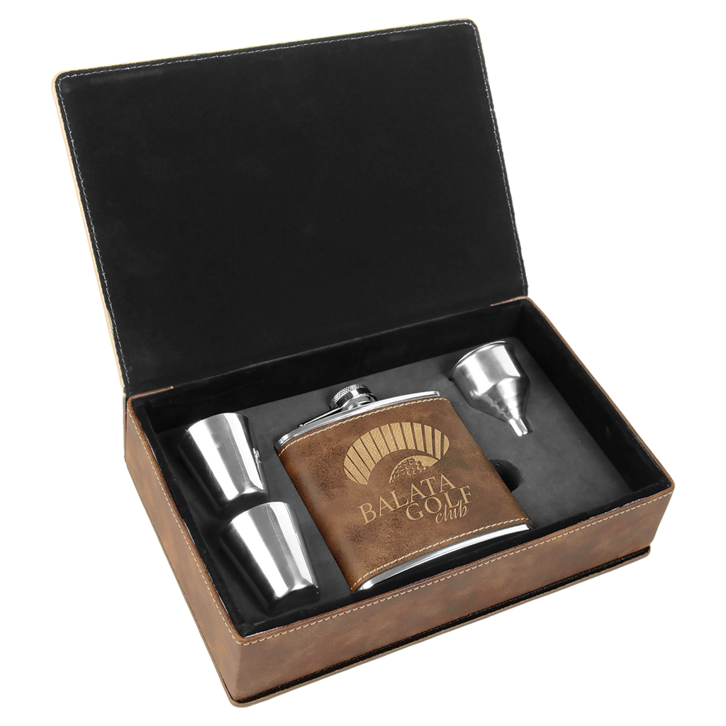 Rustic/Gold Leatherette Flask Set