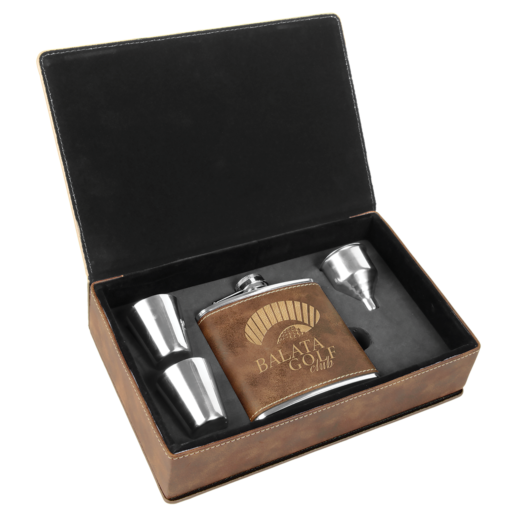 Rustic/Gold Leatherette Flask Set