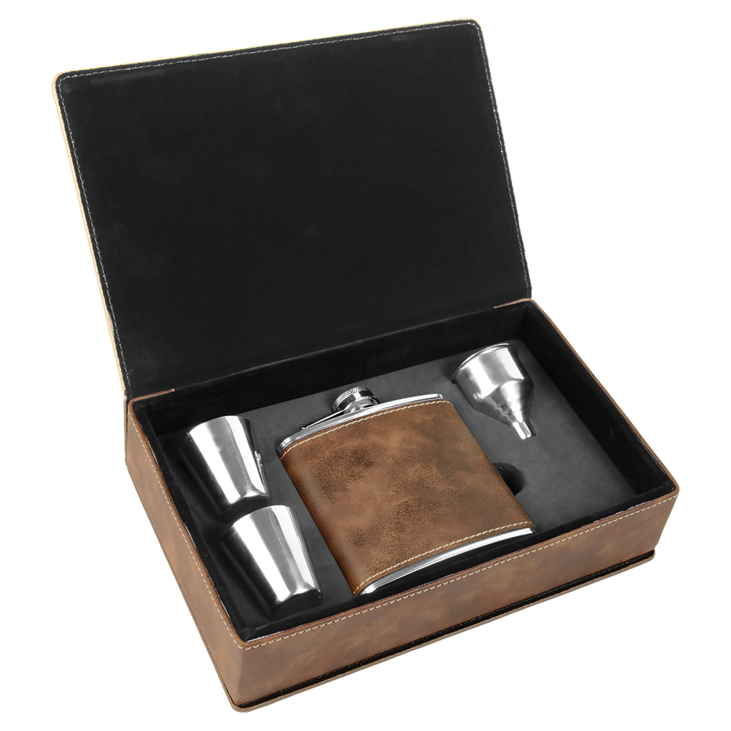 Rustic/Gold Leatherette Flask Set
