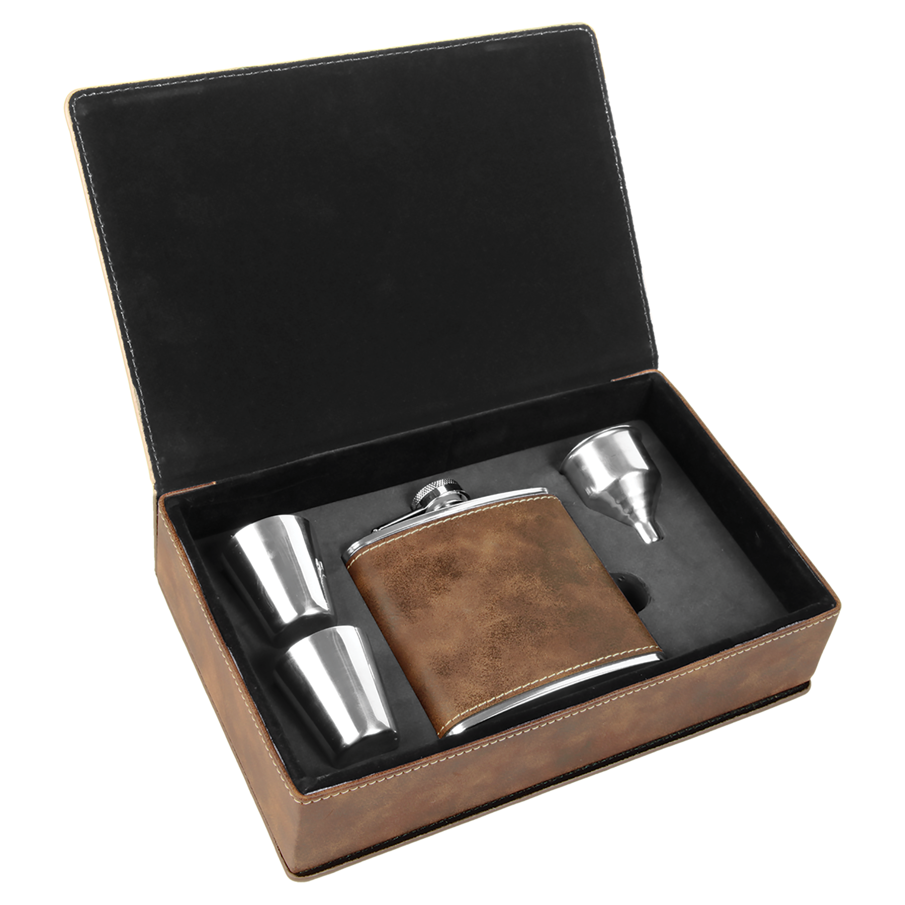 Rustic/Gold Leatherette Flask Set