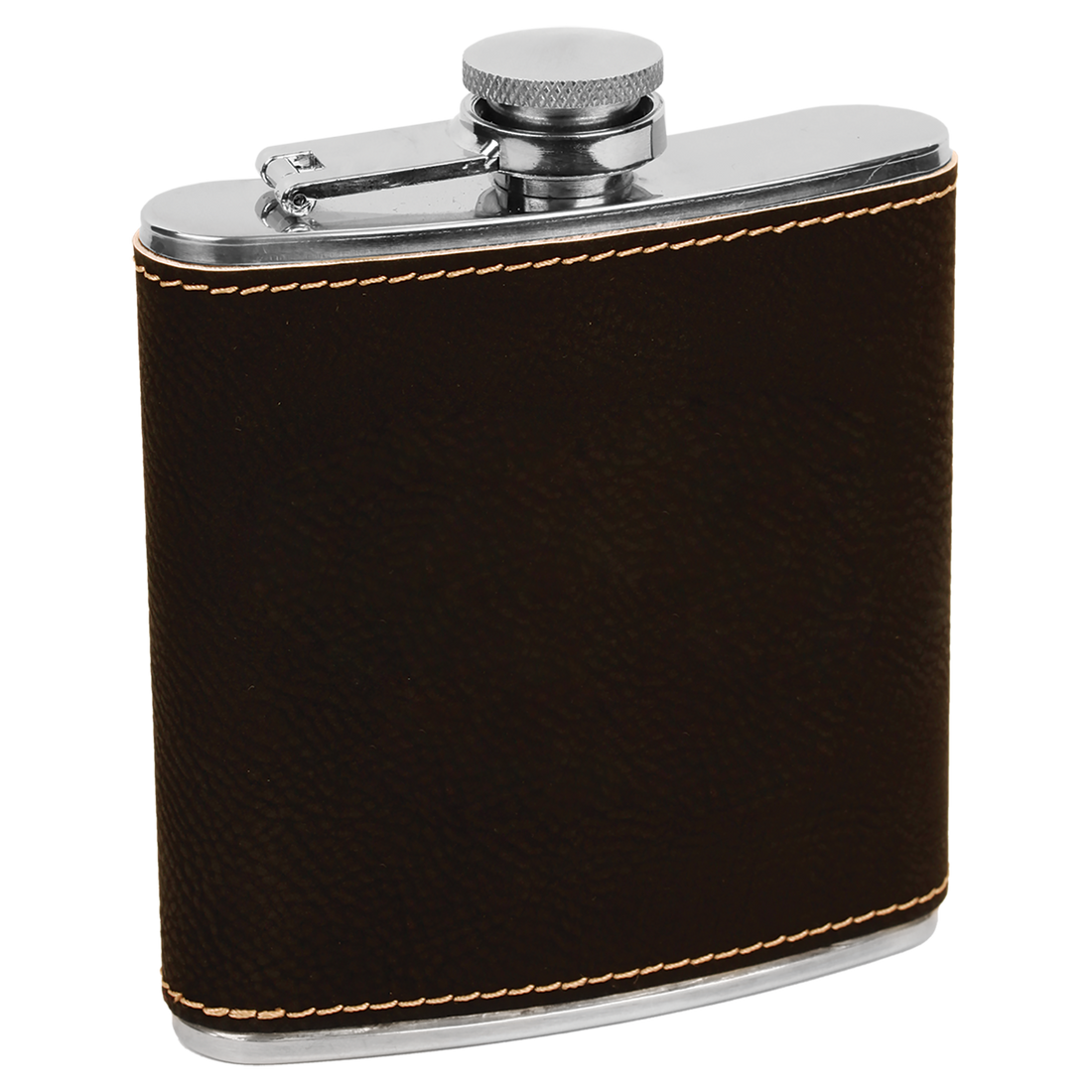Leatherette Stainless Steel Flask – Black (Gold) preview