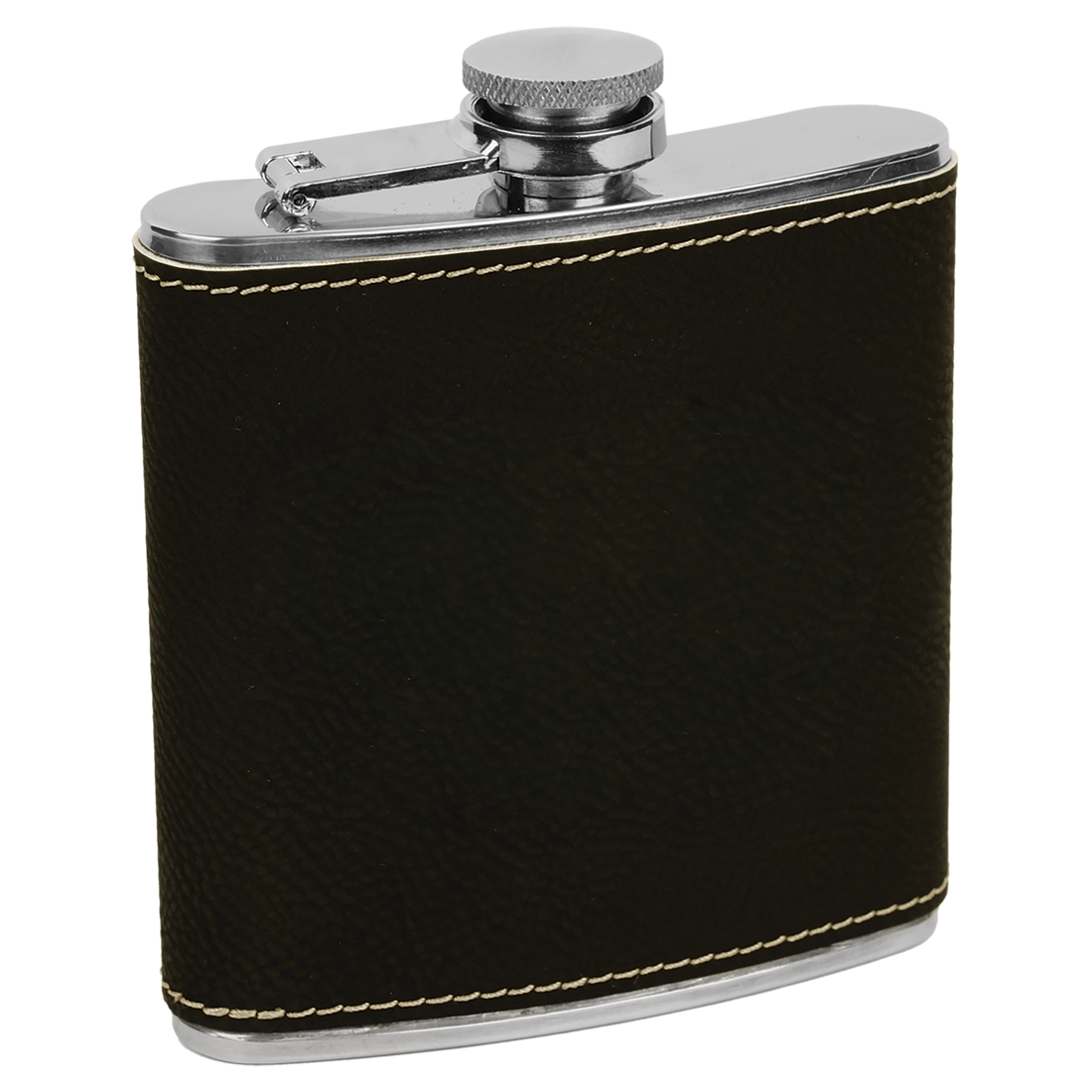 Leatherette Stainless Steel Flask – Black (Silver) preview