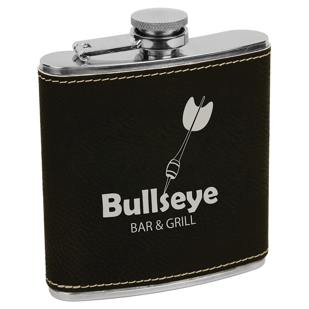 Black/Silver 6 oz. Leatherette Flask