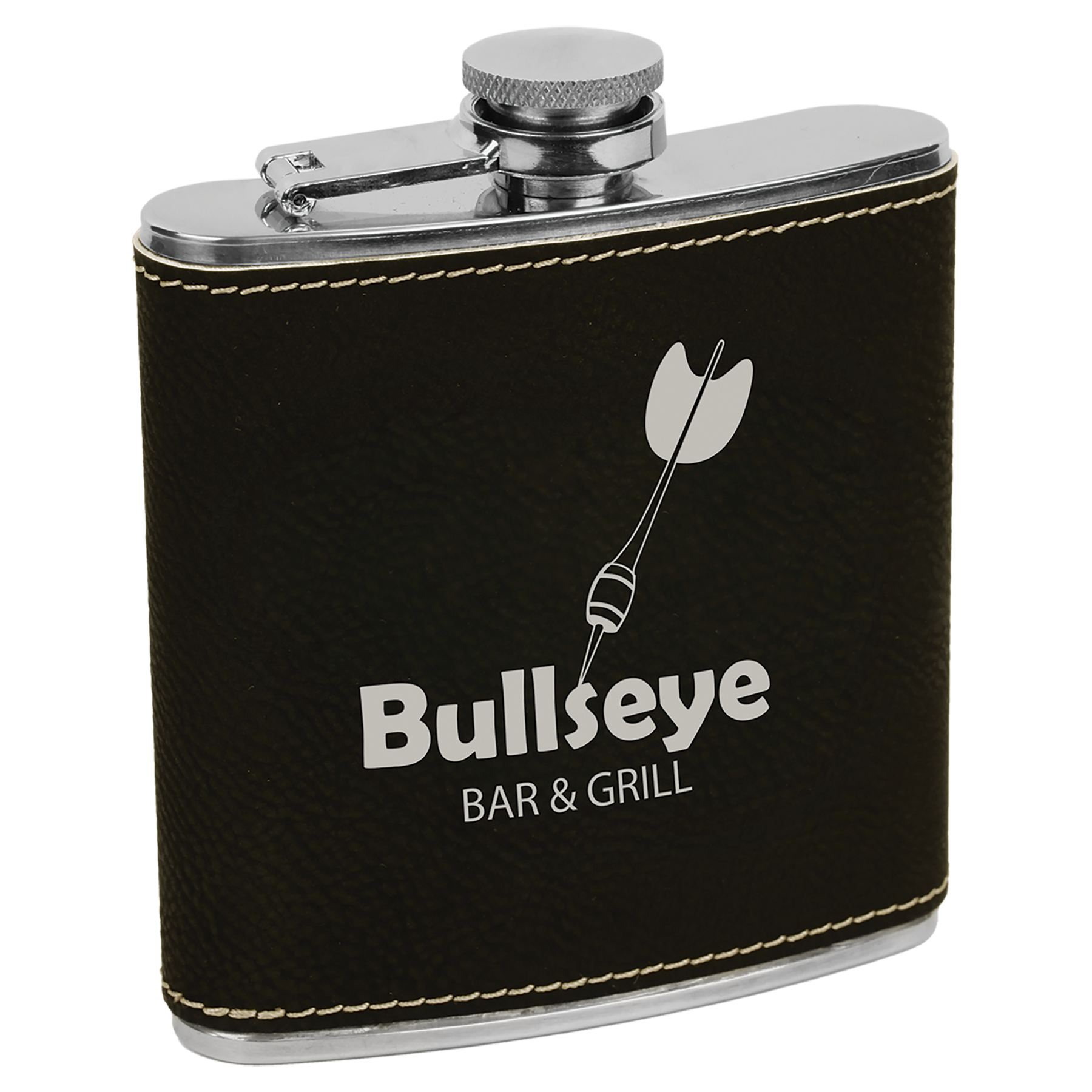 Black/Silver 6 oz. Leatherette Flask