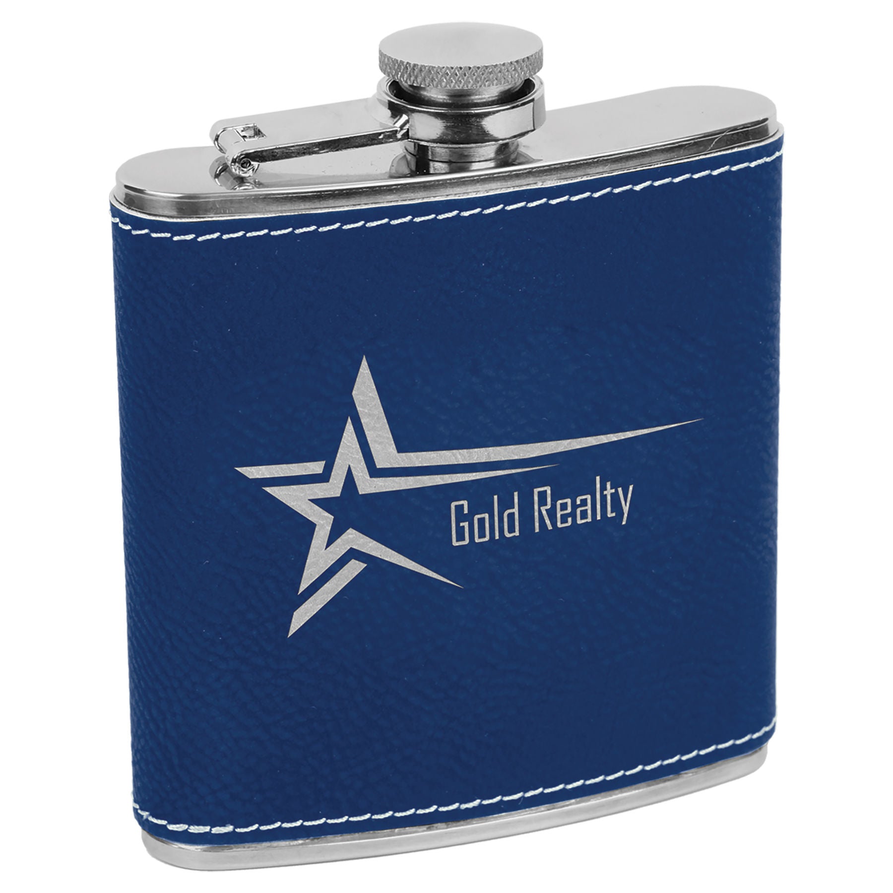 Blue/Silver 6 oz. Leatherette Flask