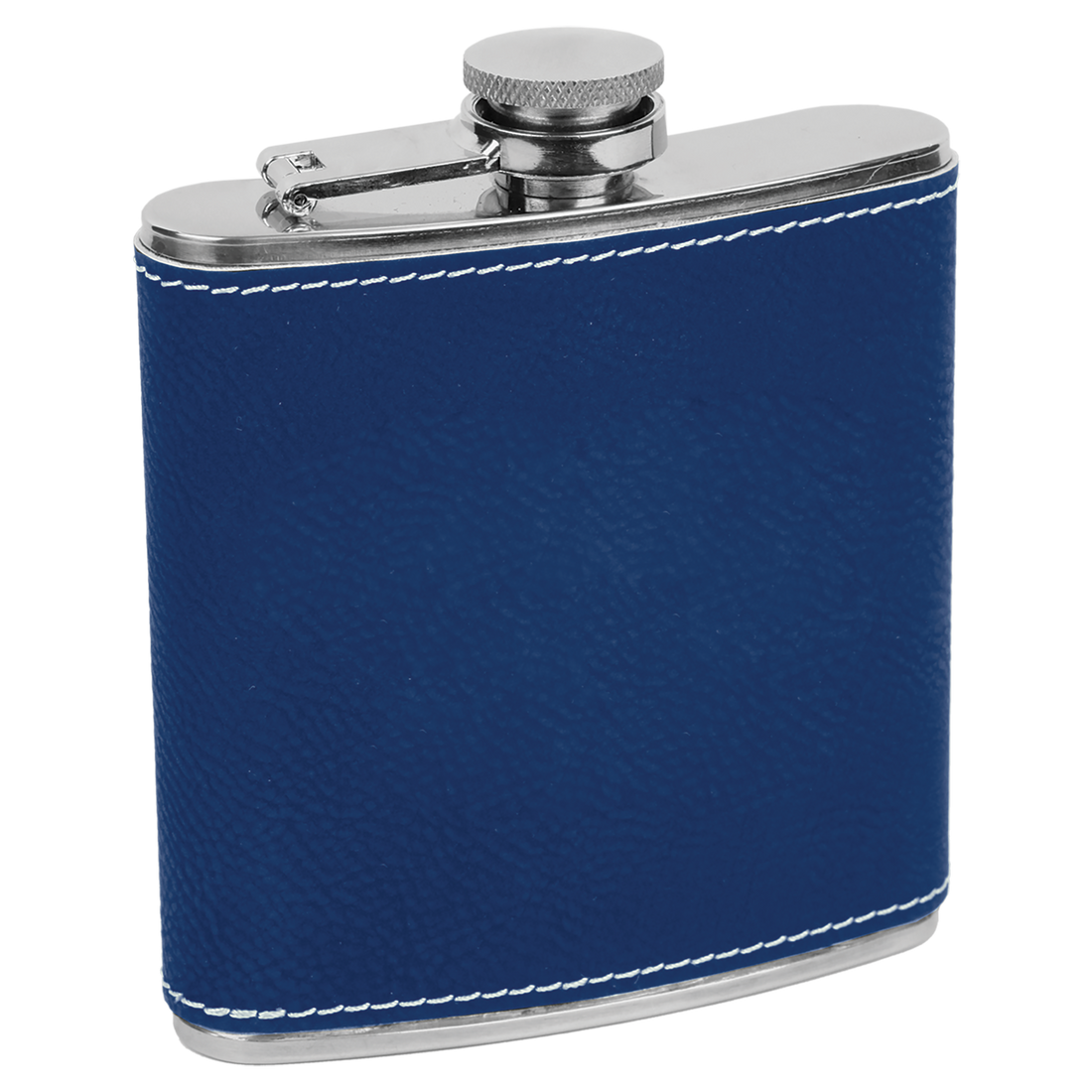 Leatherette Stainless Steel Flask – Blue (Silver) preview