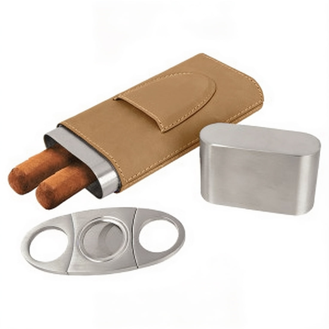 Leatherette Cigar Case with Cutter – Light Brown preview