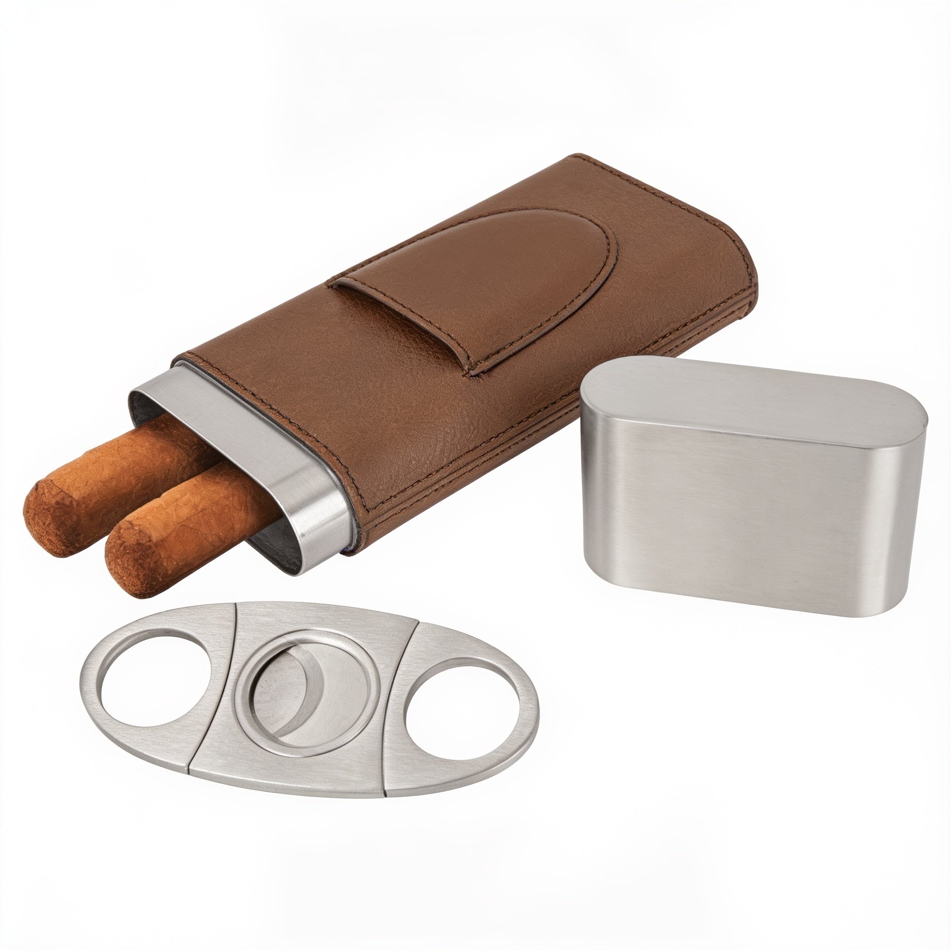 Dark Brown Leatherette Cigar Case with Cutter blank-preview