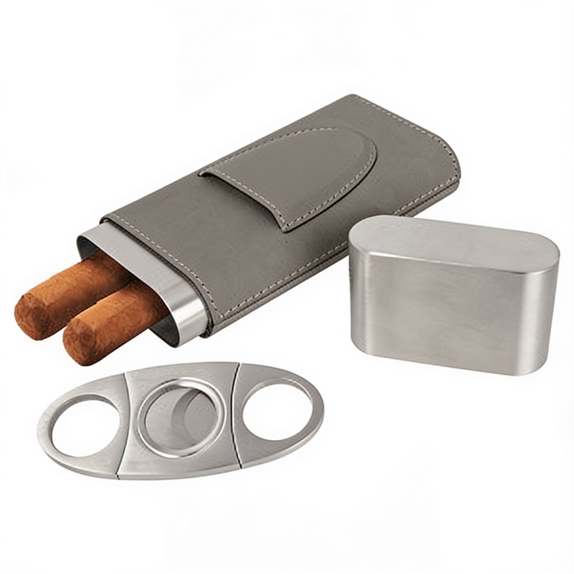 Gray Leatherette Cigar Case with Cutter blank-preview