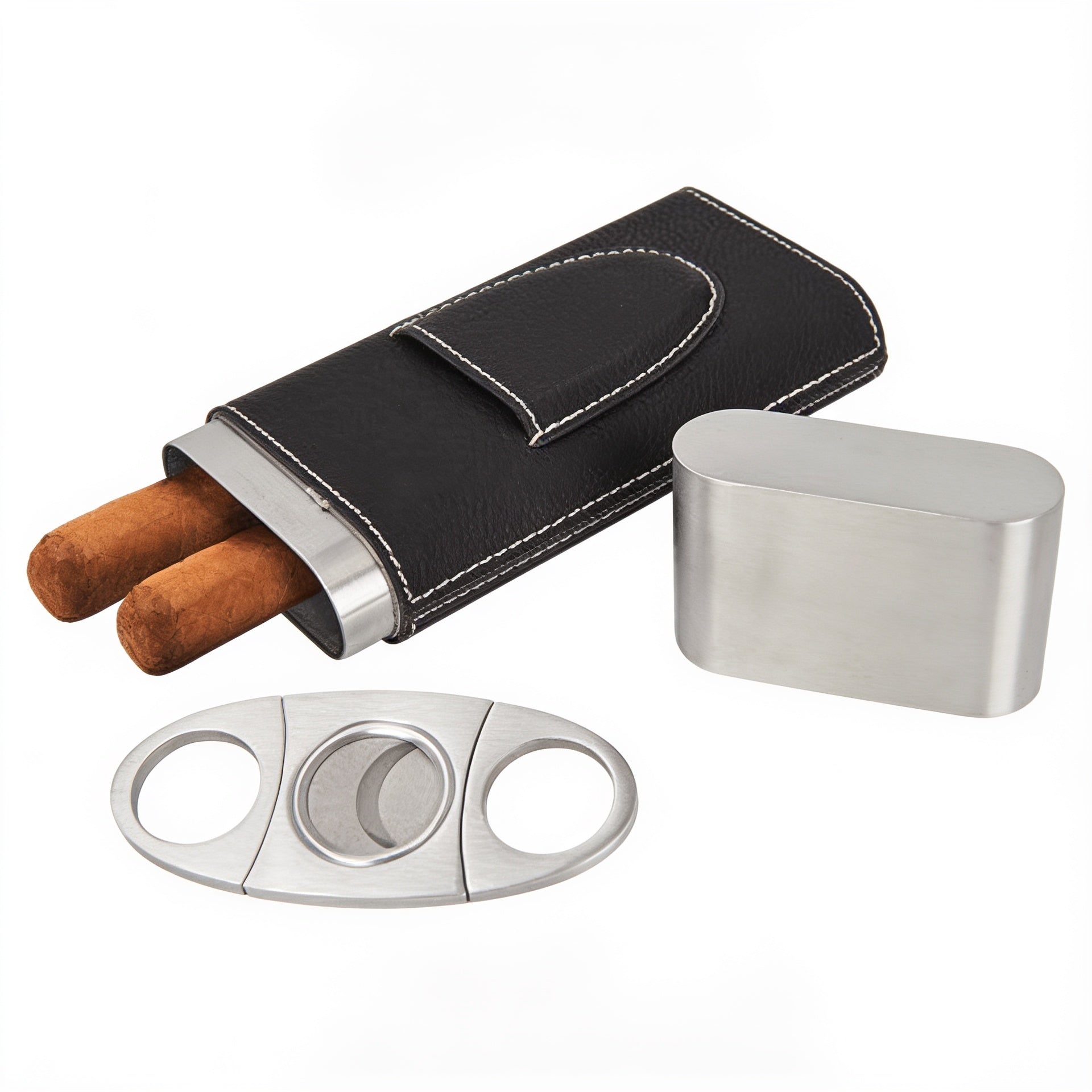 Black/Silver Leatherette Cigar Case with Cutter blank-preview