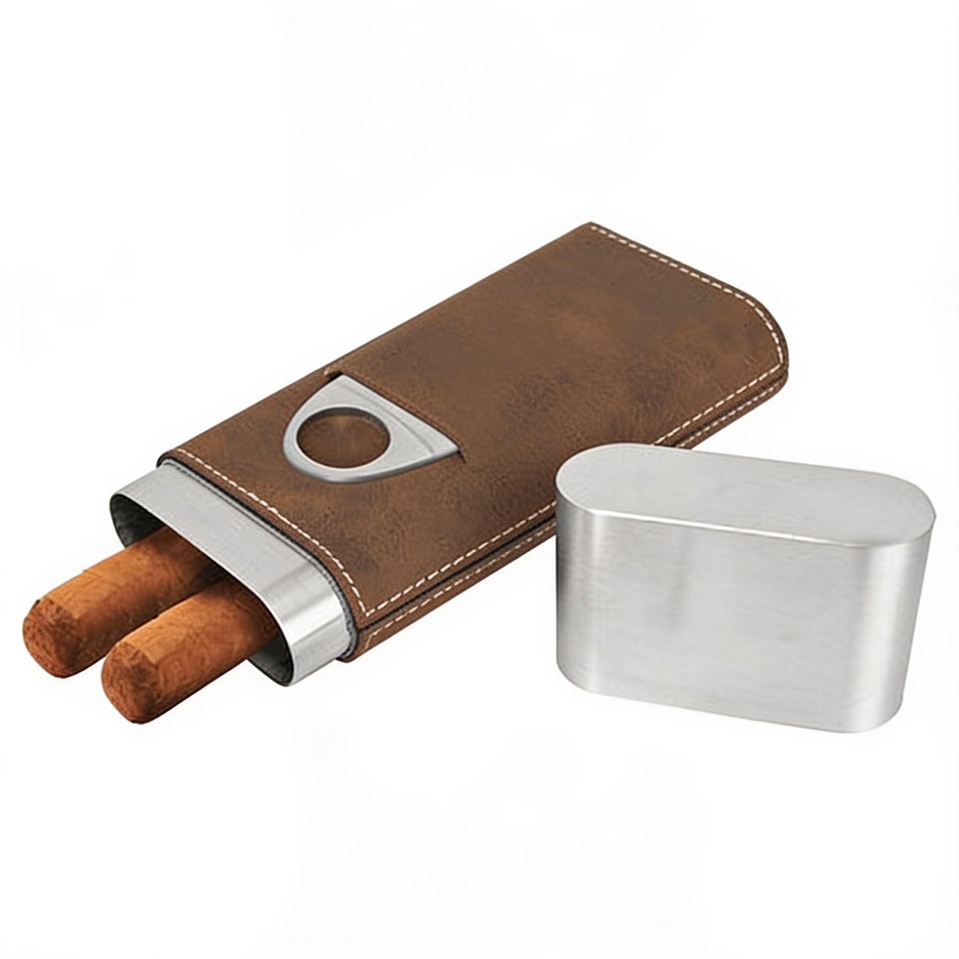 Rustic/Silver Leatherette Cigar Case with Cutter blank-preview