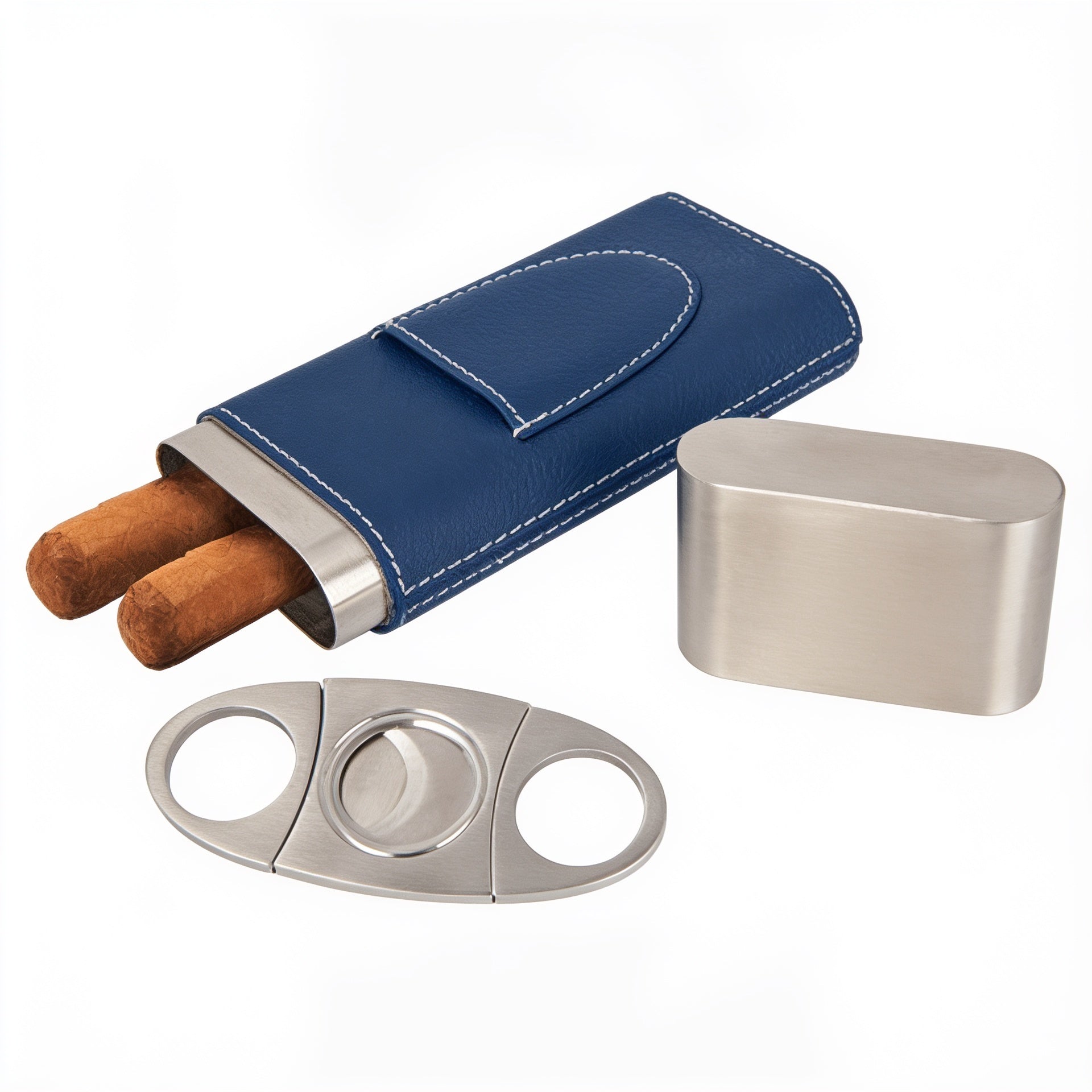Blue/Silver Leatherette Cigar Case with Cutter blank-preview