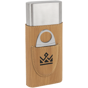 Bamboo Leatherette Cigar Case with Cutter