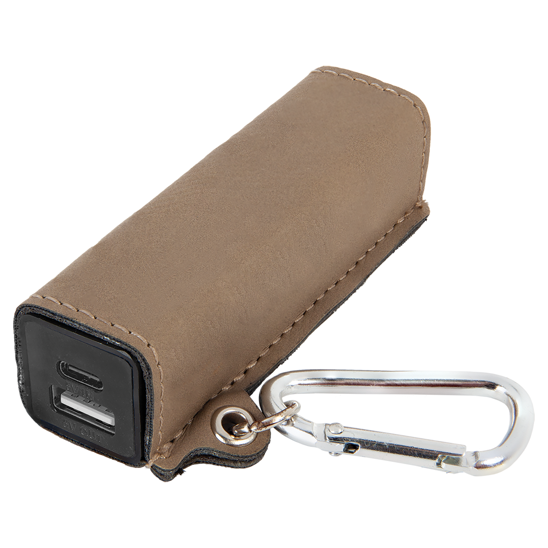 Light Brown Leatherette 2200mAh Power Bank with USB-C Charging Cord & Carabiner blank-preview