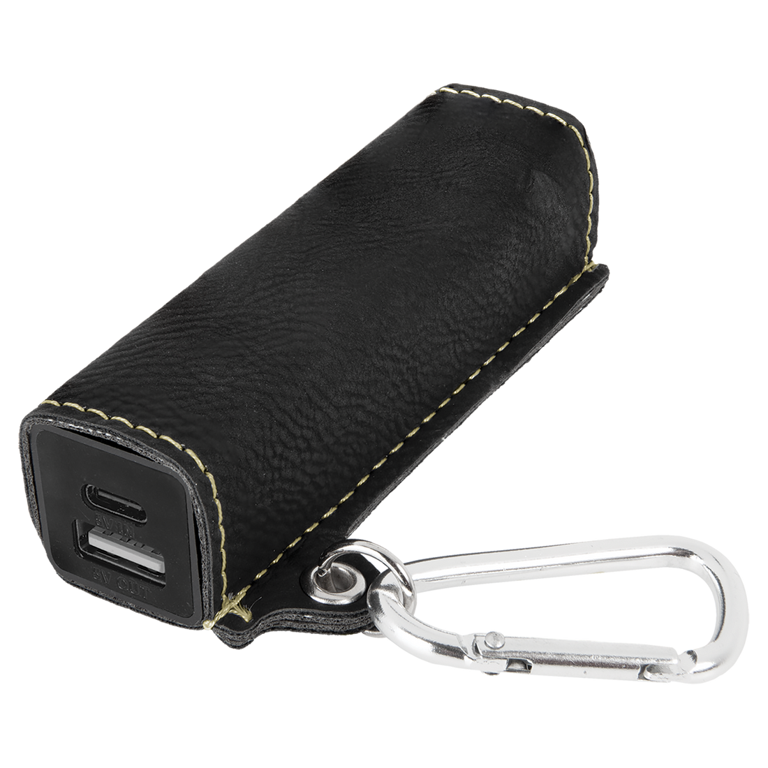 Leatherette 2200 mAh Power Bank with USB-C Cord – Black Gold preview