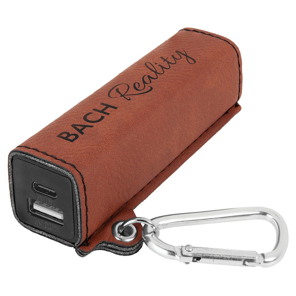 Rawhide Leatherette 2200mAh Power Bank with USB-C Charging Cord and Carabiner