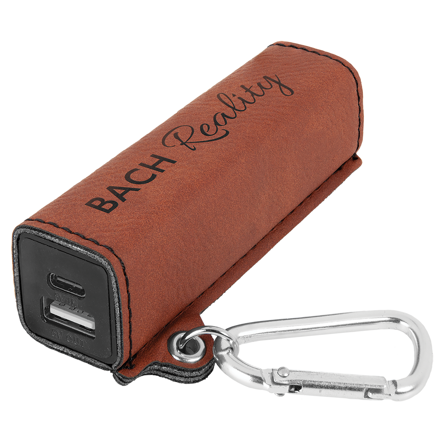 Rawhide Leatherette 2200mAh Power Bank with USB-C Charging Cord and Carabiner