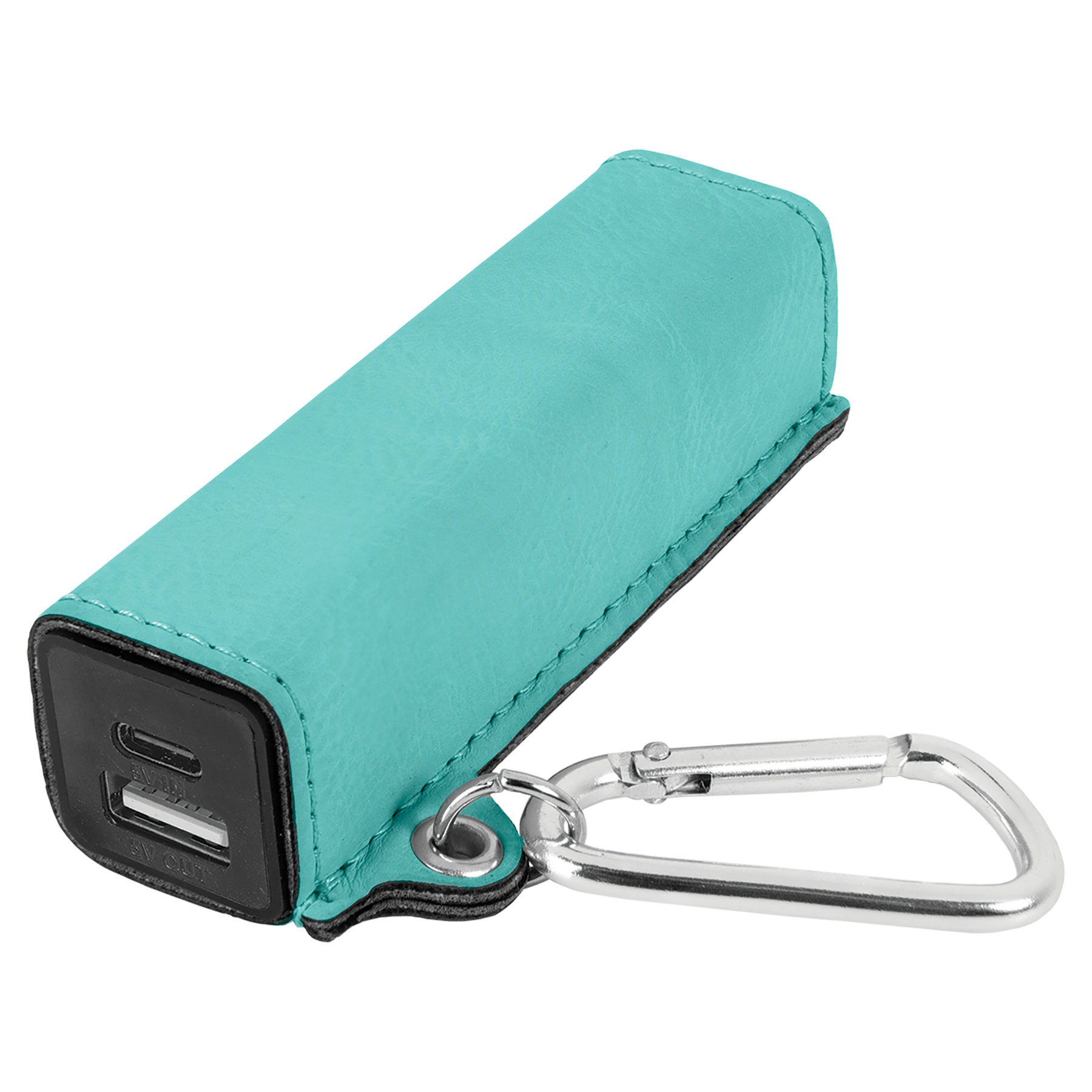 Teal Leatherette 2200mAh Power Bank with USB-C Charging Cord and Carabiner blank-preview