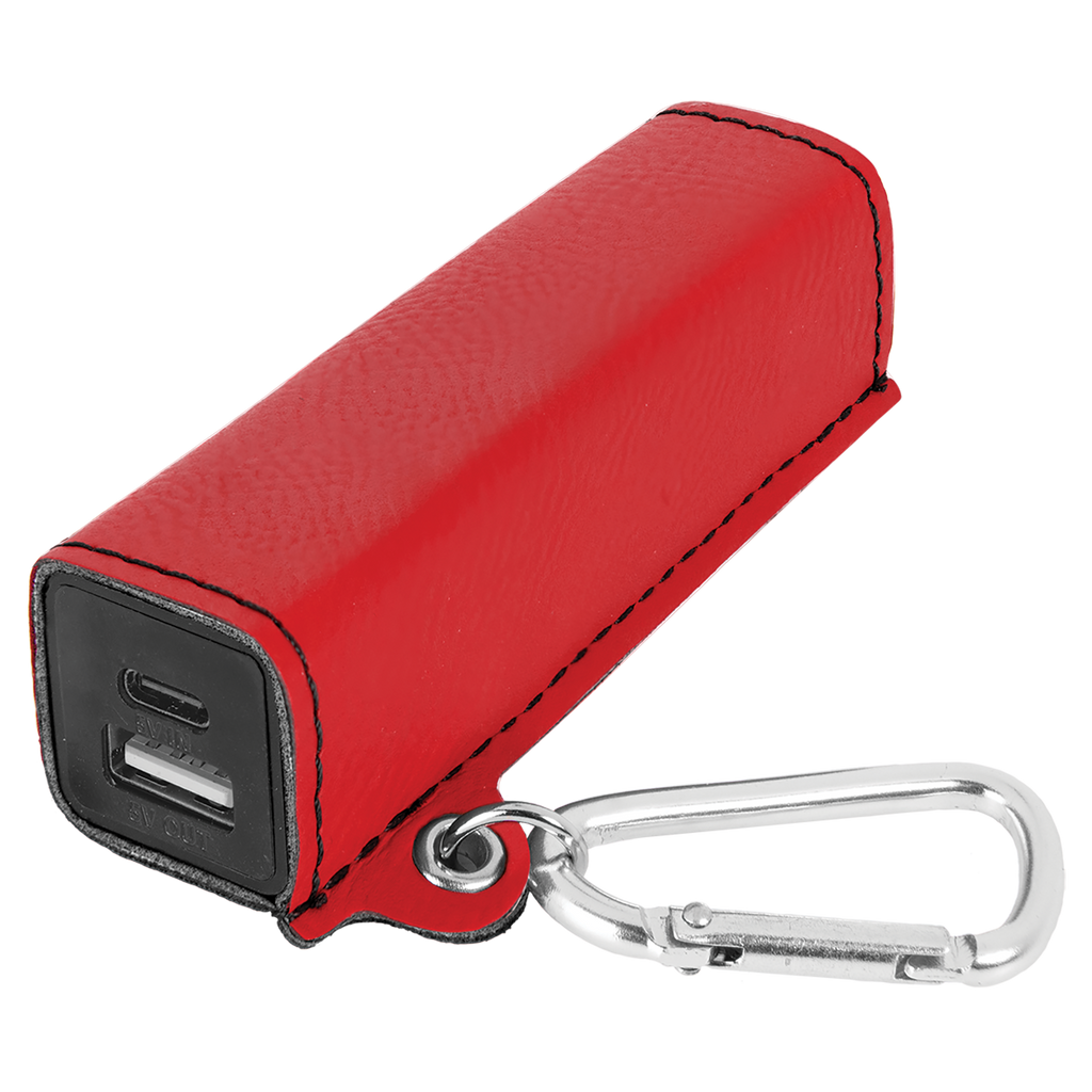 Red Leatherette 2200mAh Power Bank with USB-C Charging Cord and Carabiner blank-preview