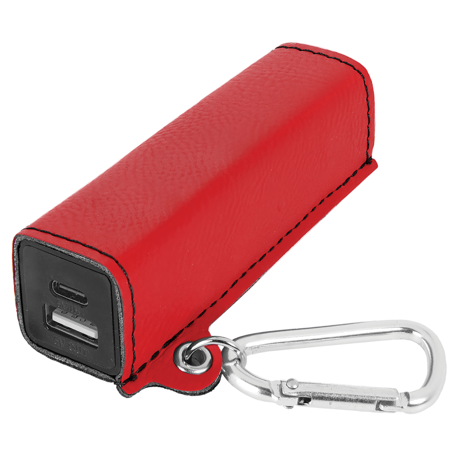 Red Leatherette 2200mAh Power Bank with USB-C Charging Cord and Carabiner blank-preview