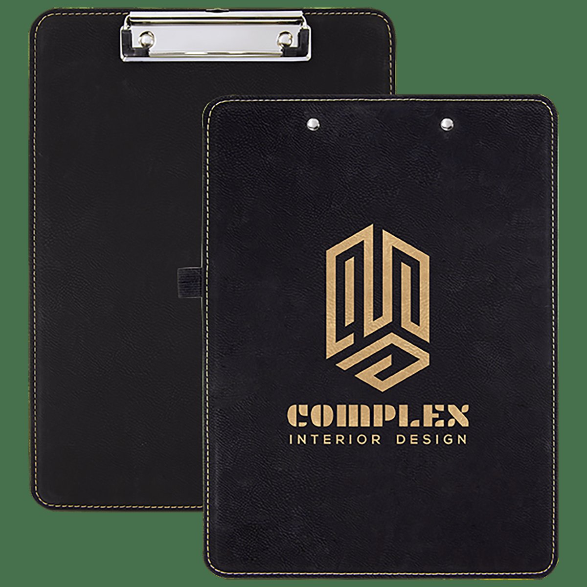 Black/Gold Laserable Leatherette Clipboard