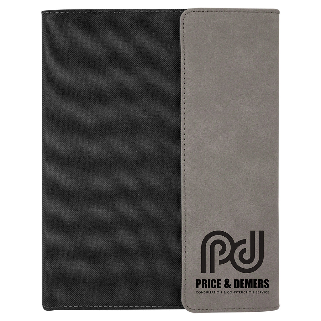 Black with Gray/Black Leatherette Canvas Portfolio with Notepad
