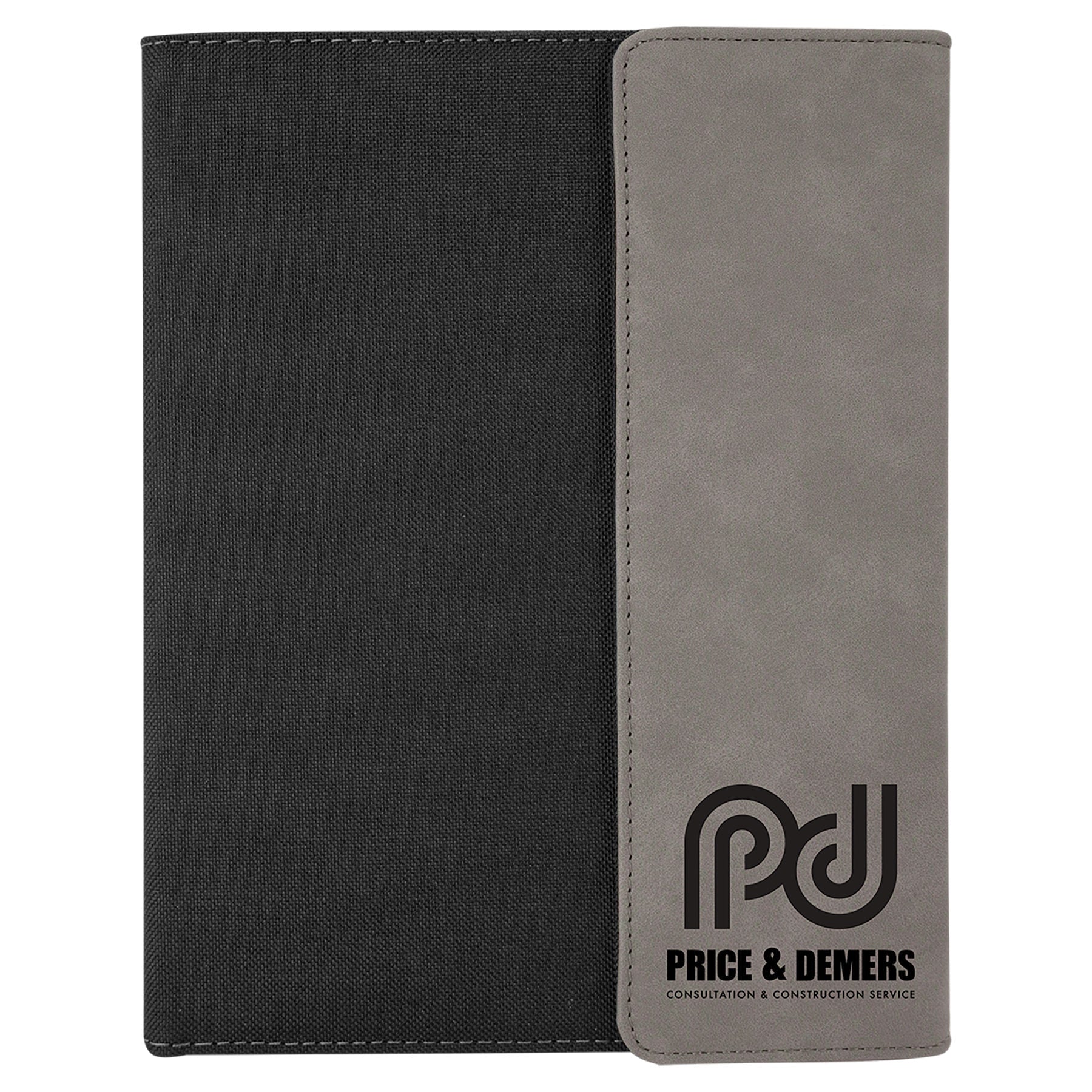 Black with Gray/Black Leatherette Canvas Portfolio with Notepad