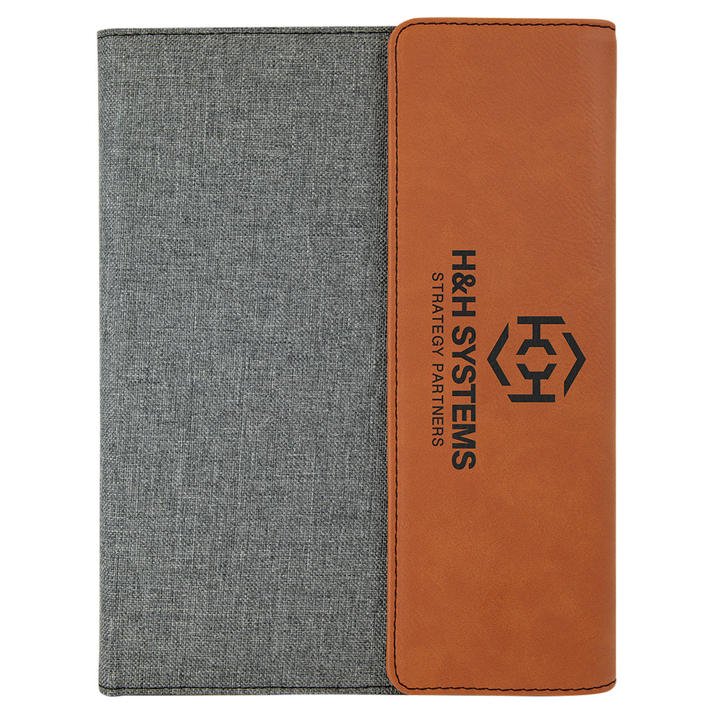 Gray with Rawhide/Black Leatherette Canvas Portfolio with Notepad
