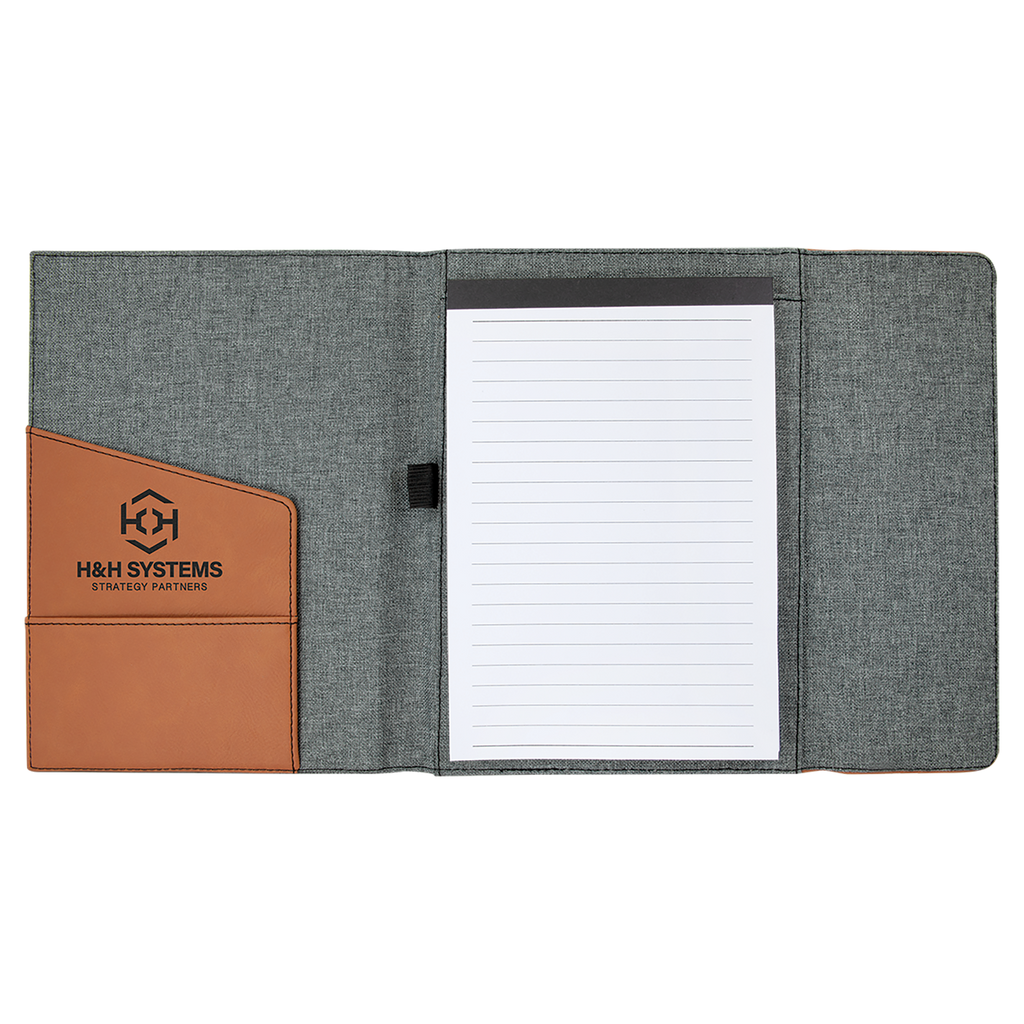 Gray with Rawhide/Black Leatherette Canvas Portfolio with Notepad