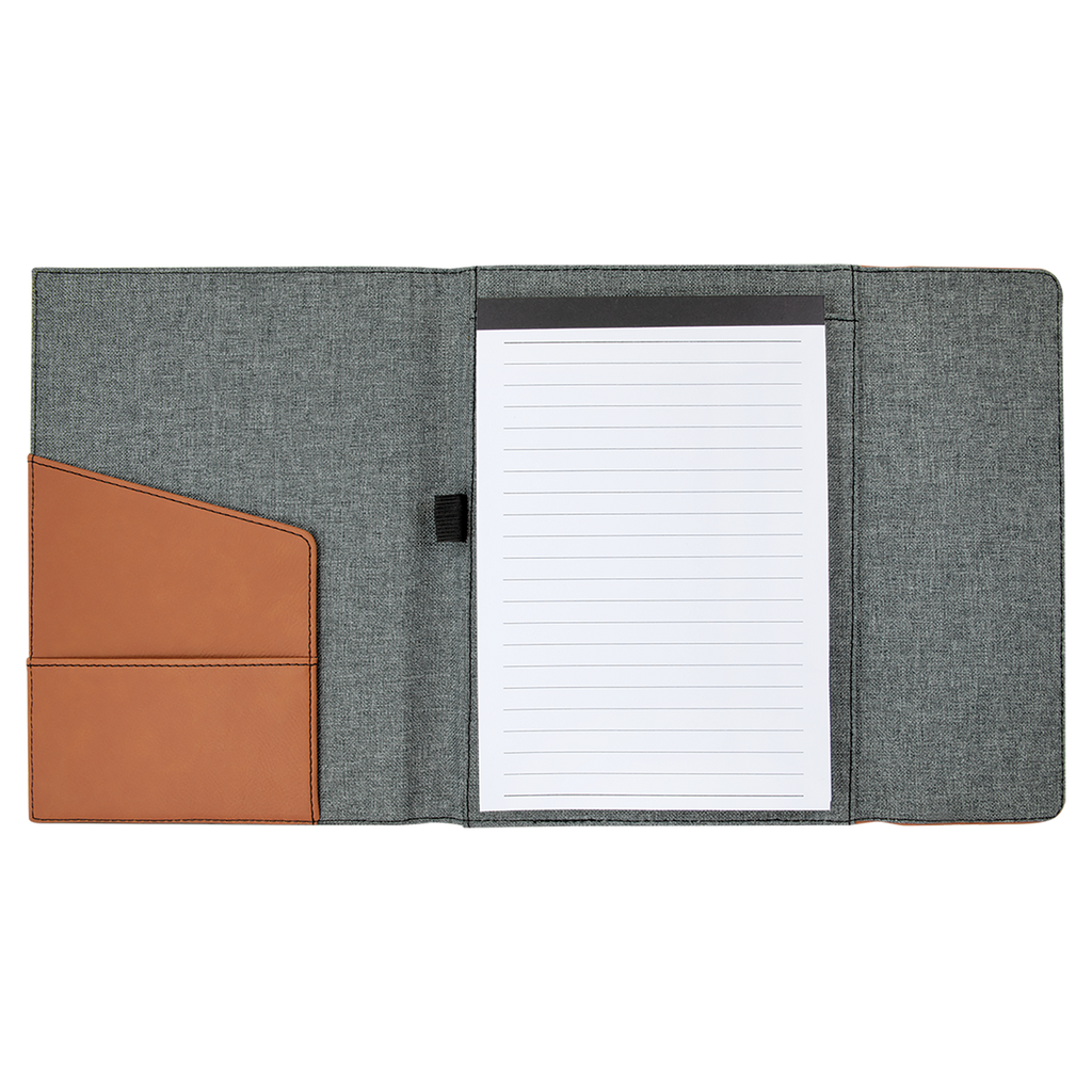 Gray with Rawhide/Black Leatherette Canvas Portfolio with Notepad