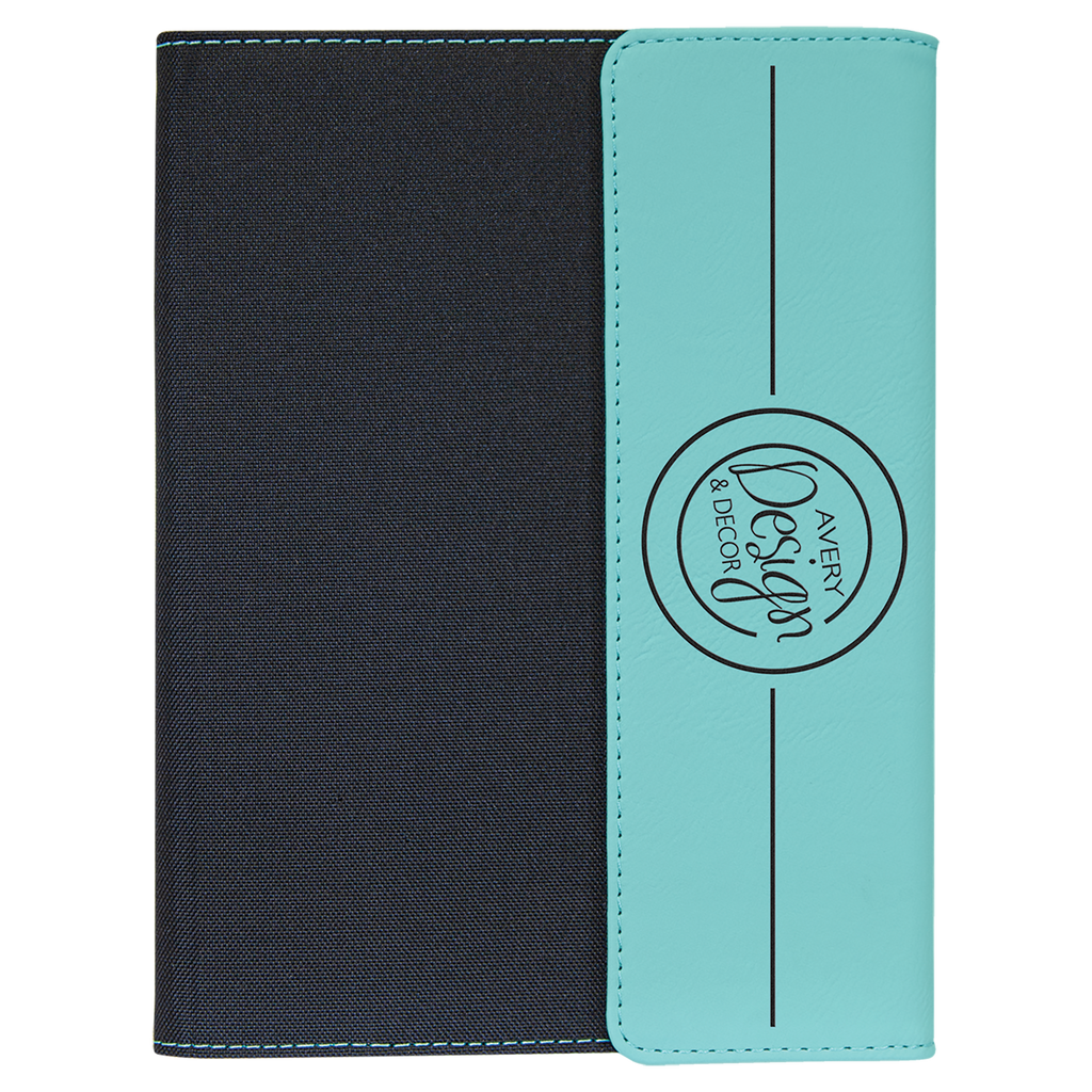Black with Teal/Black Leatherette Canvas Portfolio with Notepad