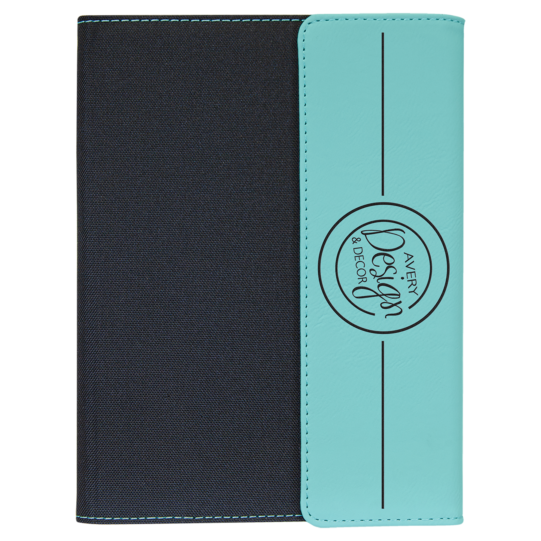 Black with Teal/Black Leatherette Canvas Portfolio with Notepad