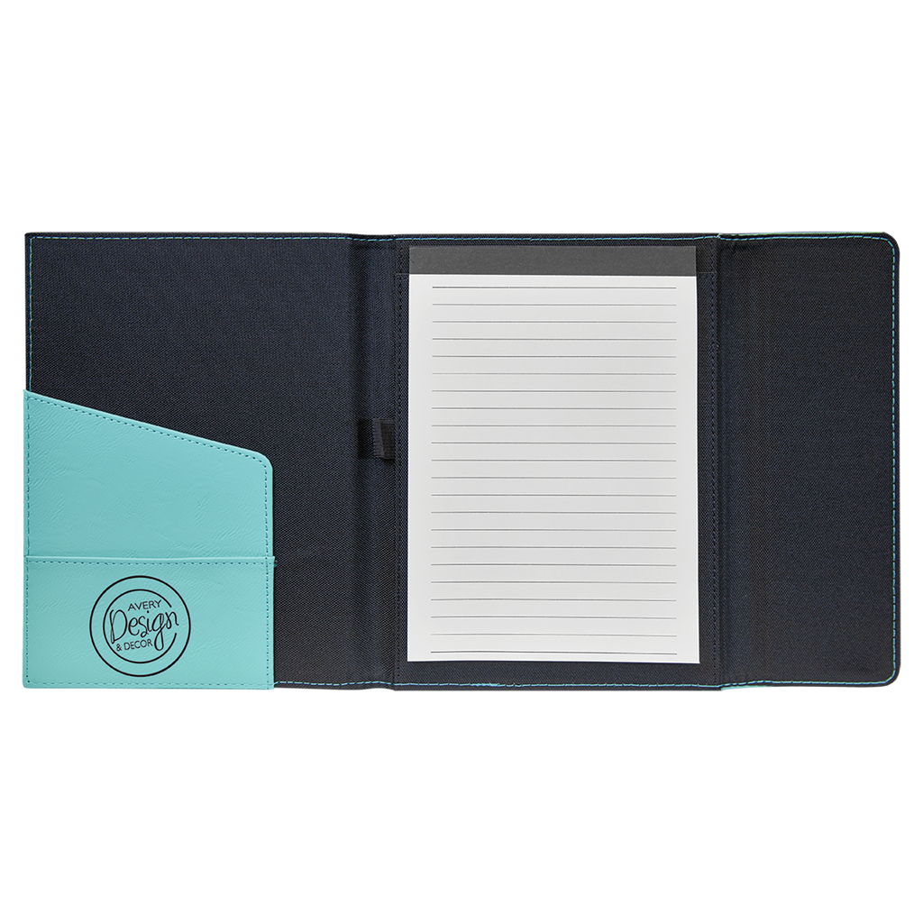 Black with Teal/Black Leatherette Canvas Portfolio with Notepad