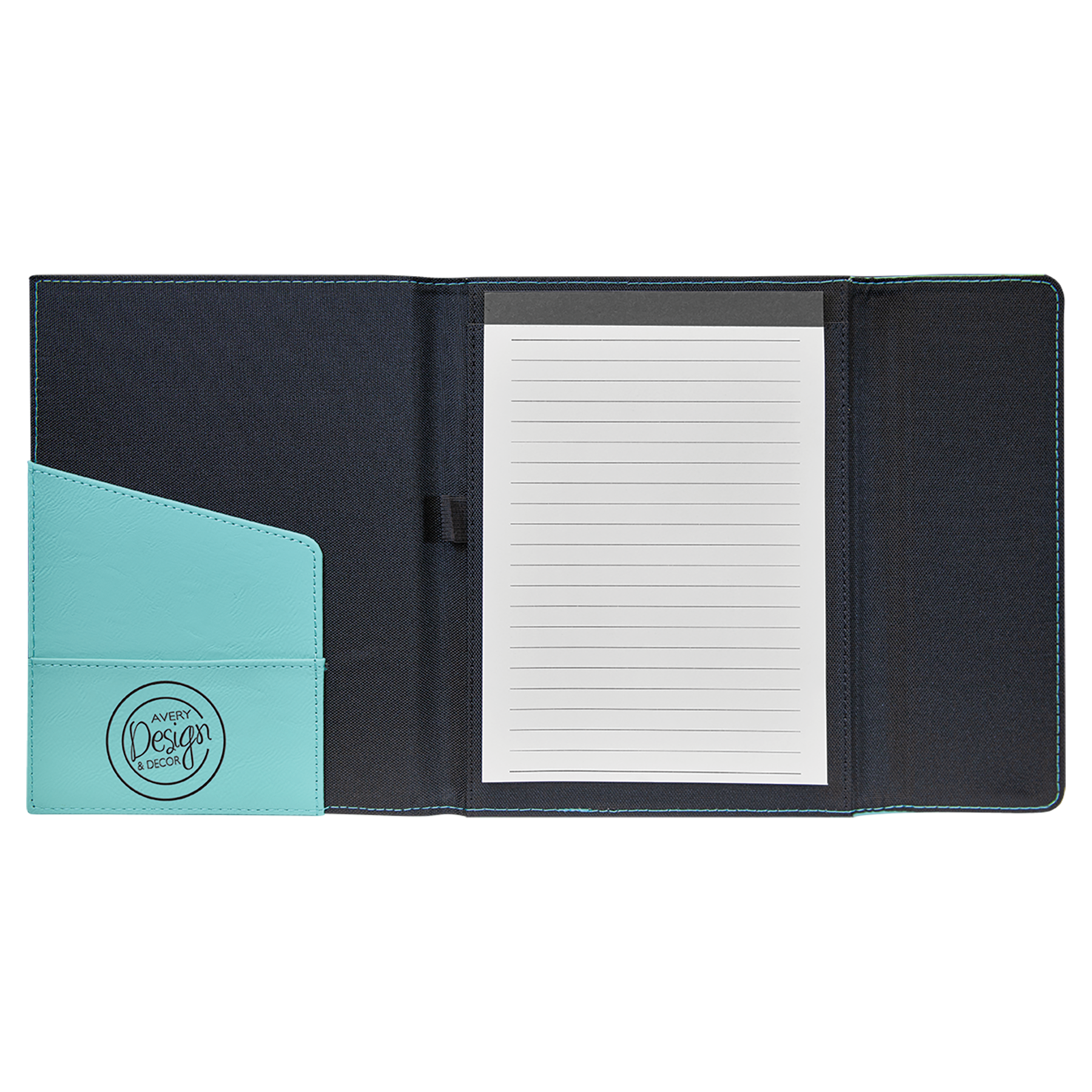 Black with Teal/Black Leatherette Canvas Portfolio with Notepad