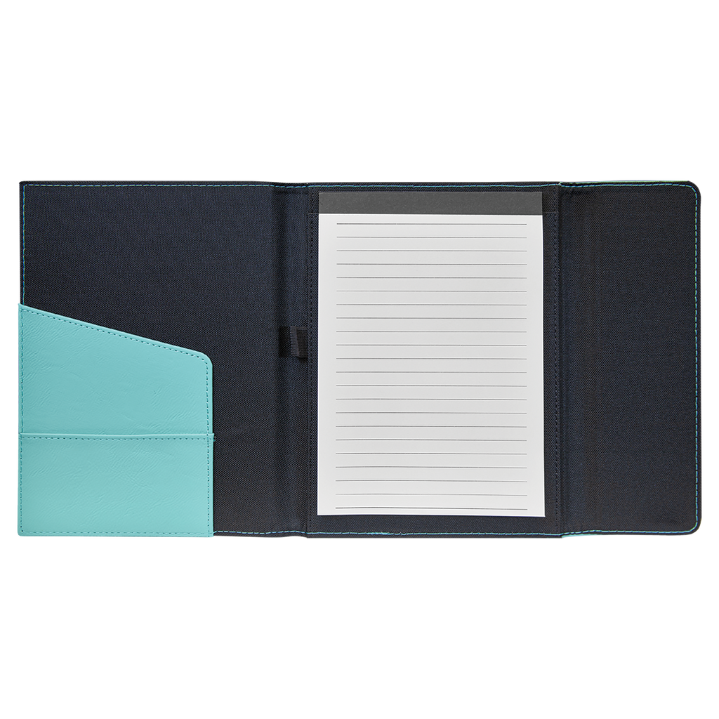 Black with Teal/Black Leatherette Canvas Portfolio with Notepad