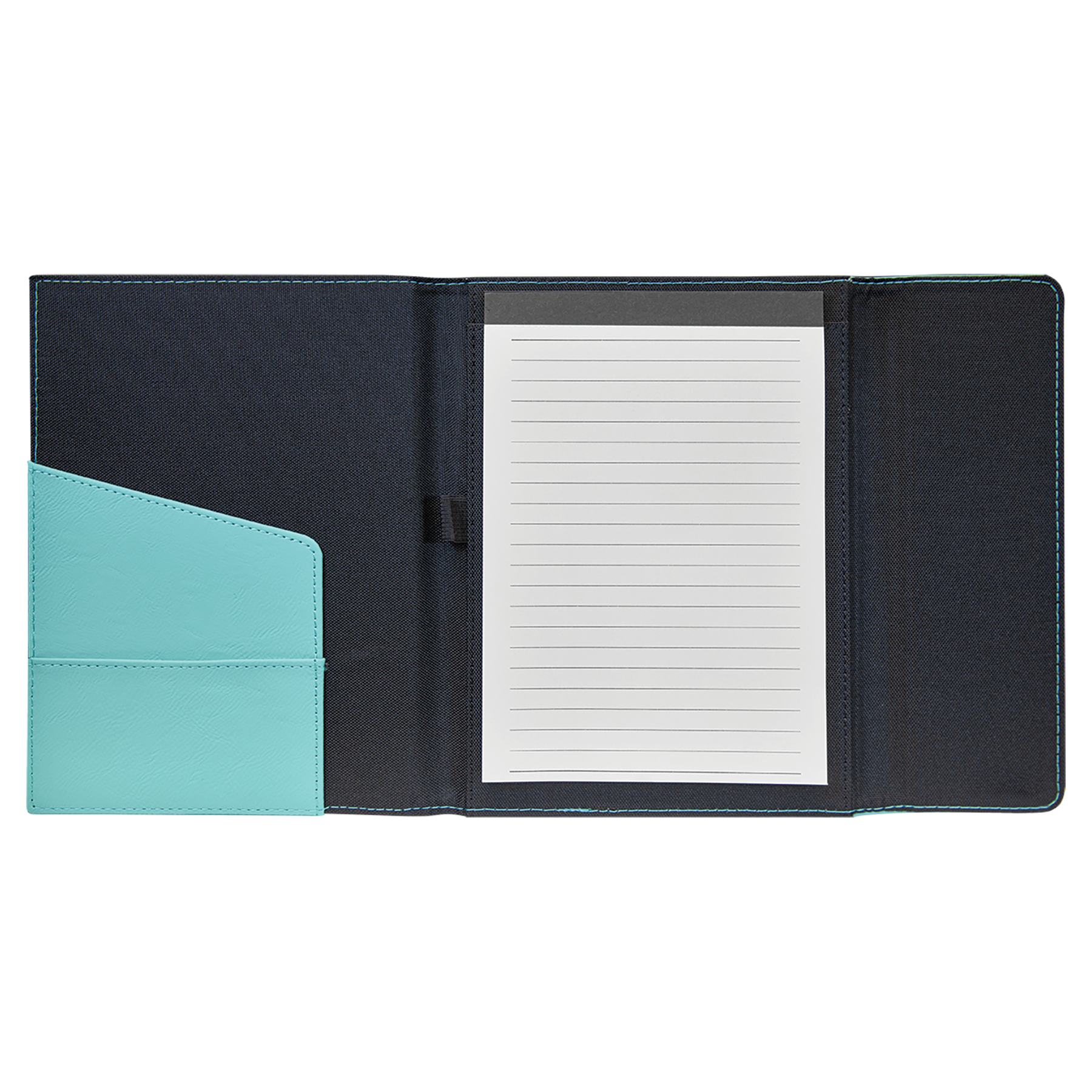 Black with Teal/Black Leatherette Canvas Portfolio with Notepad