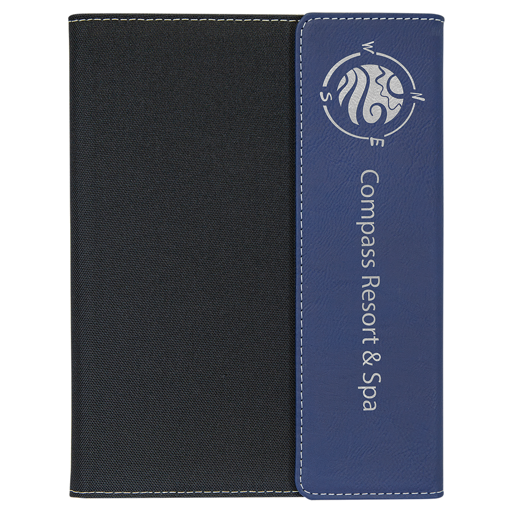 Black with Blue/Silver Leatherette Canvas Portfolio with Notepad
