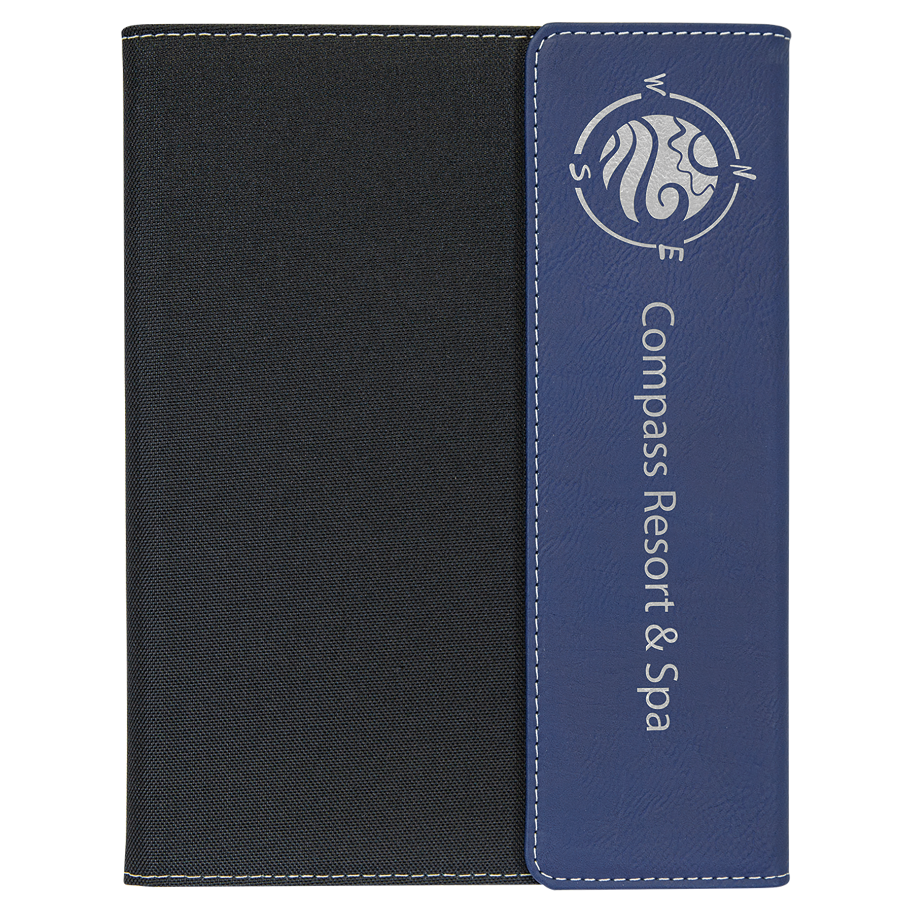 Black with Blue/Silver Leatherette Canvas Portfolio with Notepad