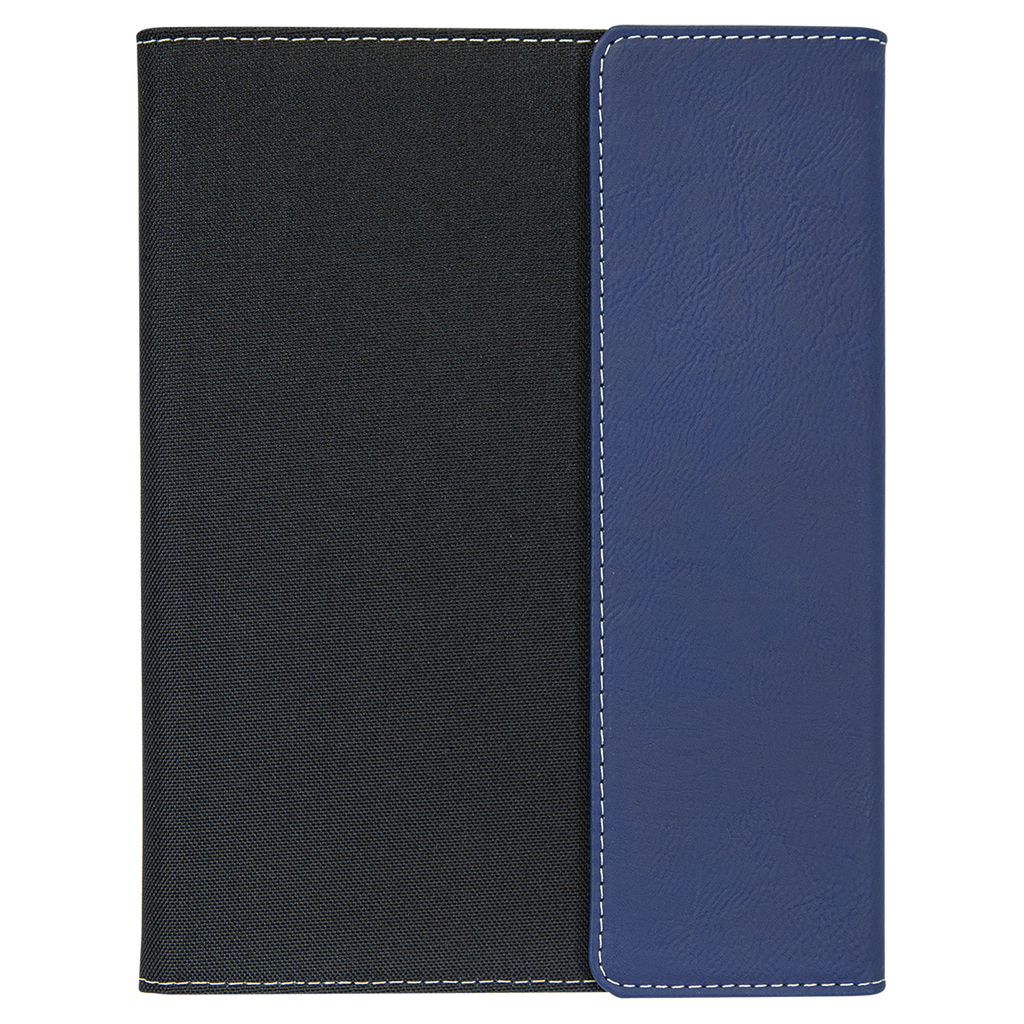 Black with Blue/Silver Leatherette Canvas Portfolio with Notepad blank-preview