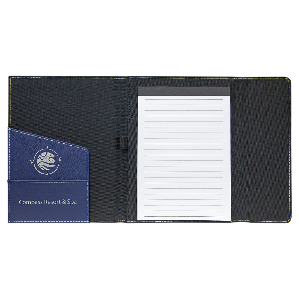 Black with Blue/Silver Leatherette Canvas Portfolio with Notepad