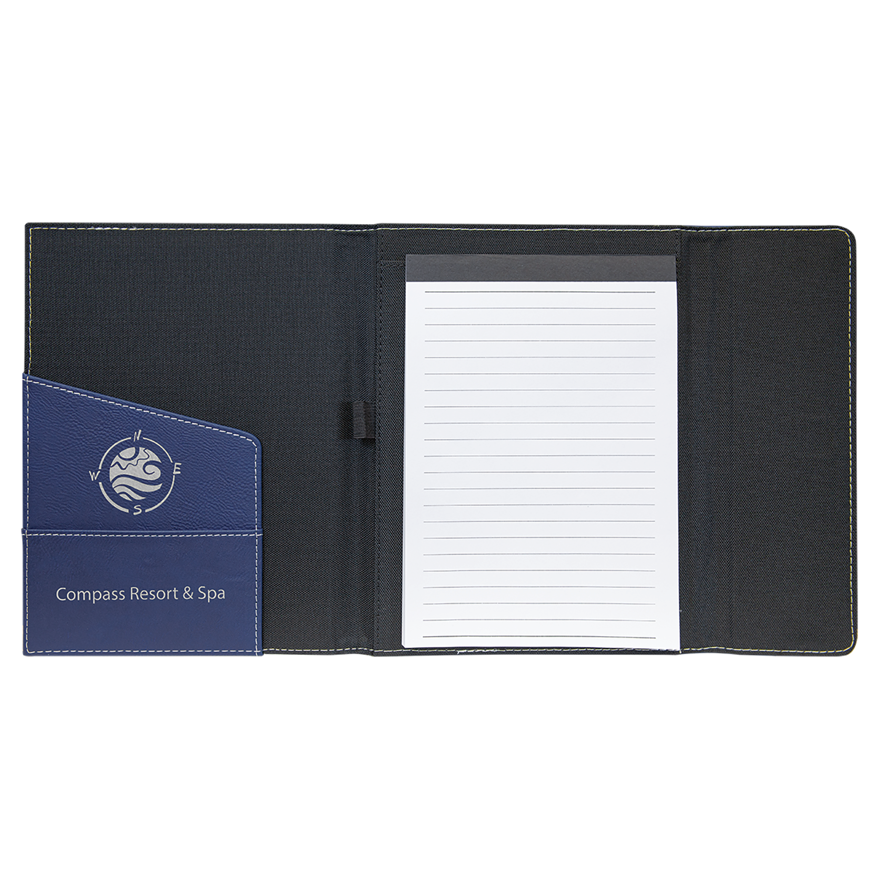 Black with Blue/Silver Leatherette Canvas Portfolio with Notepad