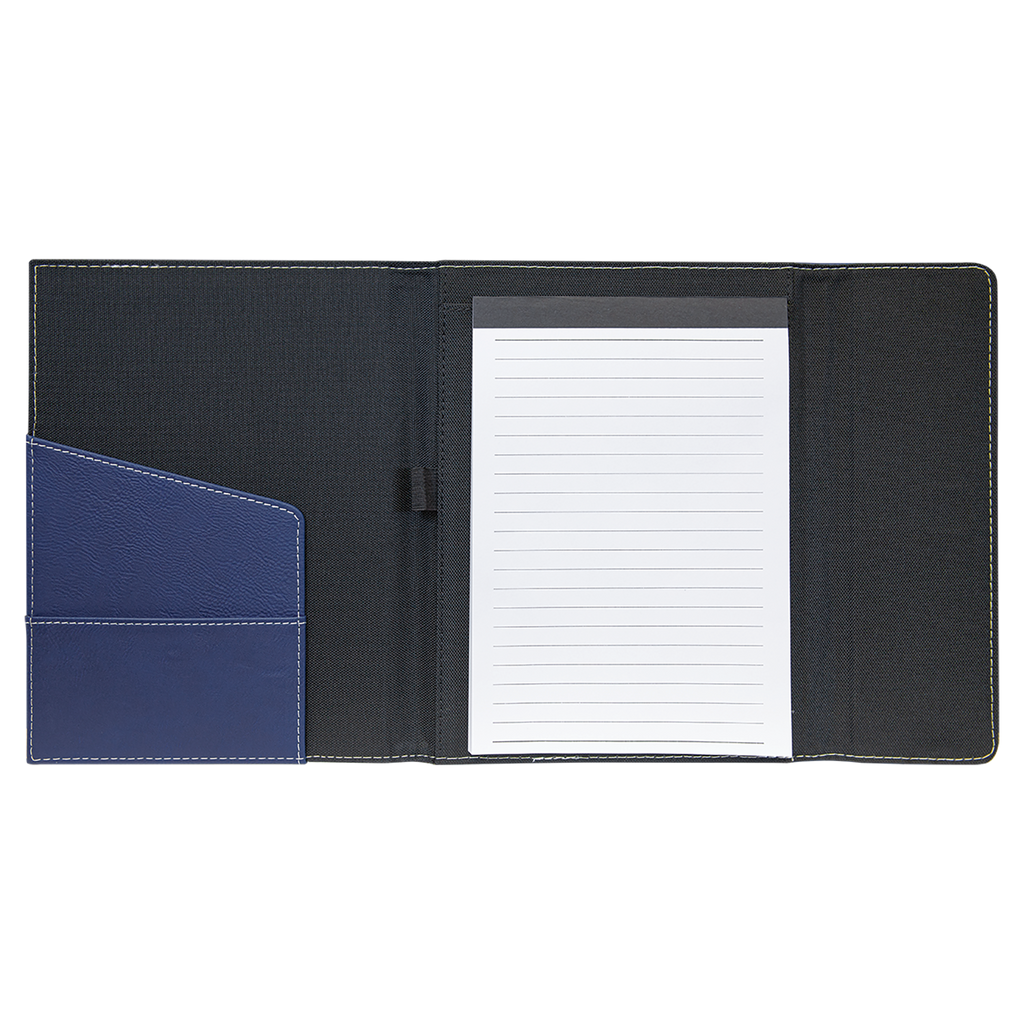 Black with Blue/Silver Leatherette Canvas Portfolio with Notepad