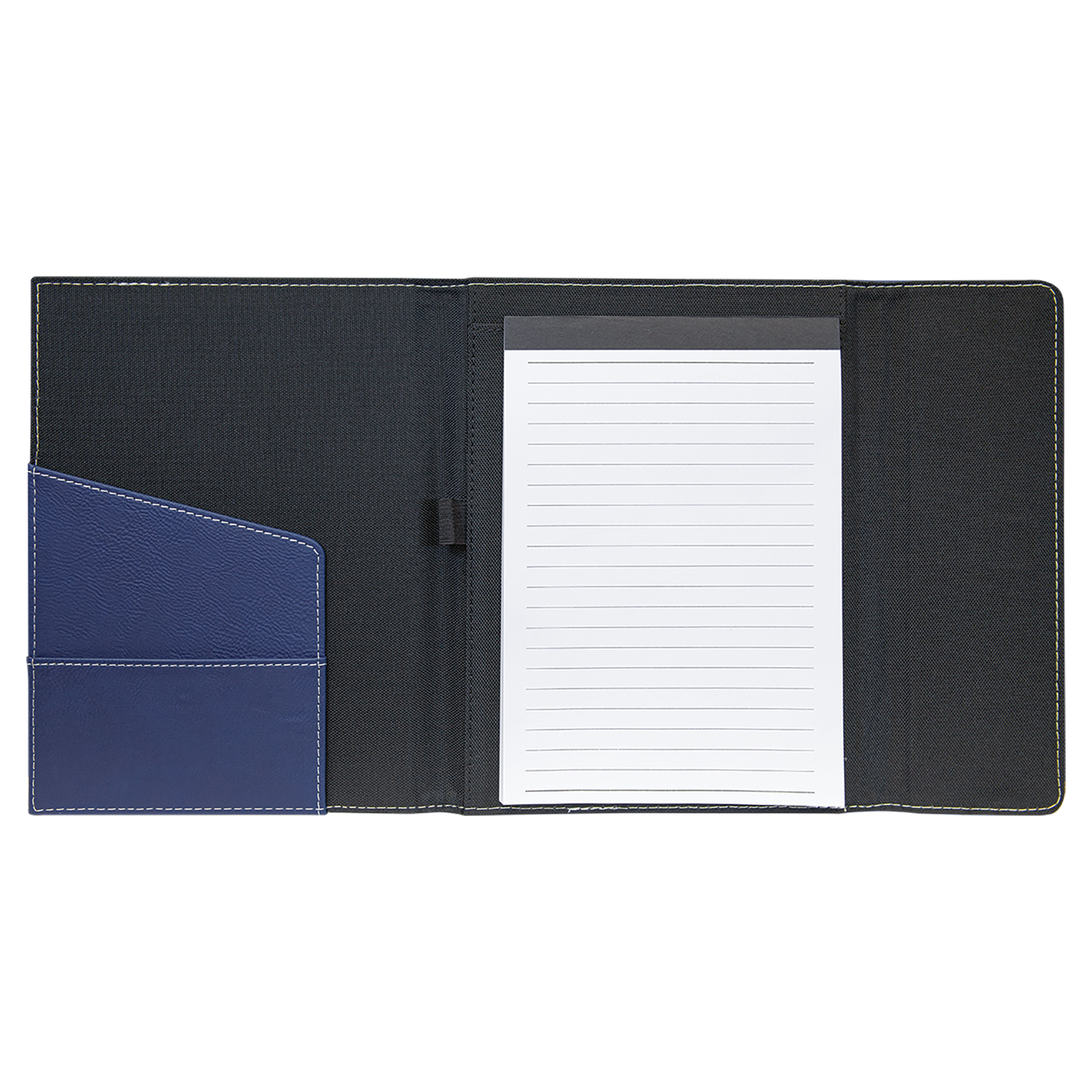Black with Blue/Silver Leatherette Canvas Portfolio with Notepad